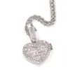 Gold Plated Full CZ DIY Made Po Medallions Heart Necklace & Pendant with Rope Chain for Men Women Hip hop Jewelry255R