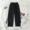 봄화물 바지 학생 스포츠 스포츠 캐주얼 스웨트 여성 블랙 하이 웨이스트 포켓 바지 Streetwear Womens Joggers Sweatpants 201031