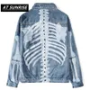 Graffiti Skeleton Bones Print Jacket Denim Streetwear Men Hip Hop punk rock jeans jean casacos fashioin jackets casuais 201116
