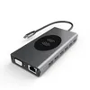 USB C محطات الإرساء محور 15 في 1 نوع C قفص الاتهام 4K HD 1080P VGA PD TF 3.5mm محول USB 3.0 الفاصل 10W شاحن لاسلكي ل Macbook Laptop