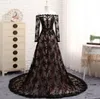 2021 Chic Black Lace Wedding Dresses With Sleeves Off The Shoulder Applique Beads Zipper Long Train Women Bridal Dress Plus Size Vintage