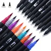 2460 Colorurs Fineliner Markers Dual Tip Art Marker Watercolor Brush Lettering Pen For Coloring Books Manga Drawing 2012228519942