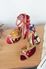 Hand broderade och tryckta specialformade romerska sandaler stora skor peep toe beading vintage skor kvinnor tjocka hälpumpar