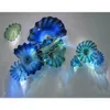 Aqua Flower Plates Handmade dmuchane szklane ściany kinkiet nowoczesny niebieski cyraneczka kolor murano sztuka wiszące lampy