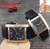 TOP Fashion Luxury Man Women Rectangle Shape Titta på fin designer äkta läderband Lady Watch High Quality Quartz Clock243V