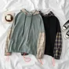 BF Style Patchwork Sweatshirt Kvinnor Casual Long Sleeve Hooded Plaid Fashion Pullover Female Cotton Black Pocket Cotton Tops 201203