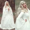 2022 Vestidos de novia góticos de manga larga Vestido de novia con apliques de encaje de capa Tren de barrido Fuera del hombro Satén Vestido de novia sexy por encargo