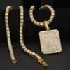 Collana Hip Hop da uomo, gioielli, moda, oro, catena ghiacciata, collane con ciondolo con targhetta per cani con strass