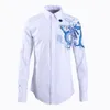 メンズカジュアルシャツメンズラグジュアリーブルー刺繍長袖ドレスファッションスリムフィットマンプラスサイズ4xl男性