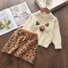 Design Baby Girl Autumn Knitting Sweater Dress Orange Christmas Girl Two Piece Casual Suit Dress Girls Sweaters 211224