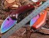 Coltello pieghevole tascabile Damasco EDC di alta qualità VG10 Acciaio damasco colorato Lama rivestita in titanio Palissandro + Manico in lamiera di acciaio inossidabile kn