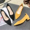 Dress Shoes Real Flock Pumps Female Shoes Solid Color Thick High Heels Women Pointed Toe Slip On Dress Shoes OL Work Pumps Ladies High Heels 220315