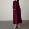 5xl Plus Size Abito da donna in lino di cotone Girocollo Manica lunga Lunghezza a metà polpaccio Abiti oversize Tasche larghe di grandi dimensioni Dress1