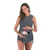 Söt Baby Tryckt Maternity Belly T Shirt Sommar Ärmlös Tank Vest T-shirt Kläder för gravida kvinnor Graviditet Toppar LJ201123