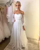 Off Shoulder Wedding Dress 2021 Lantern Långärmad Point Net Tulle Vit Billiga Bröllopklänningar A-Line Golvlängd Elegant Vestidos de Novia