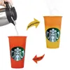 Starbucks Couleur réutilisable Change en plastique Coupe en plastique PP Grade de nourriture ML Flox avec couvercle Cadeaux de Noël Livelfool