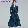 Tesscara mulheres outono primavera luxo jacquard blazer trench casaco feminino designer vintage elegante escritório senhoras casacos 201211