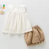 Baby Girl Verão Roupas Conjunto Smocked Vestidos Calças Calças Crianças Boutique Roupas Meninas Smocking Algodão Linho Frocks LJ201223