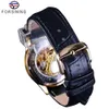 Forsining Marca Luxo Homens Moda Esqueleto Relógio de Relógio Relógio Retro Design Transparente Caso Creative Self-Wind Mechanical Watch Watch Slze36