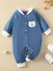 Bear Bear Bordado Raglan Manga Beisebol Collar Jumpsuit ela