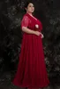 High Quality Elegant Dark Red Mother of The Bride Dresses Lace Short Sleeves Sexy V-Neck Wrap Floor-length Evening Dress