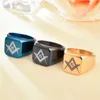 High Polished Fine Workmanship Silver Gold Blue Rostfritt Stål Mäns Freemason Kompass och Square Masonic Signet Ring Mason Lodge Smycken