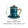 GLLead Creative Blue Tea Cup Tasses à café en céramique verte et soucoupe 350ML Office Teacup Porcelaine avec couvercle et cuillère cadeau de mode T200506