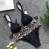 Ny snörning Ruffled Bikini Push Up Swimsuit Female Leopard Swimwear Women Bandeau Bikini Set Bh Cup Brazilian Bathing Suit T200508