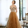Ssyfashion 새로운 럭셔리 샴페인 이브닝 드레스 로맨틱 스팽글 스플 라이스 공주 긴 레이어드 드레스 공식 가운 Vestidos de noche lj201118