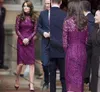 Violet dentelle genou longueur mère de la robe de mariée 2021 à manches longues Kate Middleton gaine mère formelle soirée robe de bal Robes