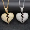 iced out pendant mens gold chain pendants men hip hop chains Necklace for Male Heart Broken Designer Jewelry243u