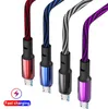 2.4a Metal flätad Micro USB-kabel hållbar höghastighets laddning USB-typ C-kabel för smart telefon