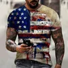 T-shirt da uomo Camicia estiva con motivo bandiera americana, camicia casual alla moda maschile, colletto tondo, abbigliamento da uomo Byck 6xl