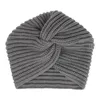 Croix acrylique tricot hijab casquette hommes femmes hiver tête plus chaude bonnets côtelés plaine turban femme musulmane dames bandeaux 10 couleurs unies en gros