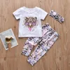 Новорожденные детские девушки одежда набор с коротким рукавом цвет животных печати футболка леопардовые брюки и оголовье младенческая малыша одежда LJ201222