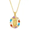 Pendentif Colliers FLOLA CZ Arc-En-Vierge Marie Pour Femmes Or Cristal Coeur Pendentifs Bijoux Virgen De Guadalupe Nkeq371