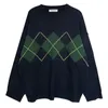 Corée de style collège automne hiver plus taille argyle motif lâche o coule de cou basic tricot tricot femme manteau pull 201222