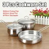 3pcs / set förtjockta rostfritt stål matlagning soppa potten nonstick stekpanna kastrull med glas lock för induktion spis gas spis t200523