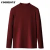 Marka Coodrony Spring Autumn Przylot All-Match Fashion Casual Pure Kolor Stand Okoł Długie rękaw T-shirt Mężczyzn C5049 220224