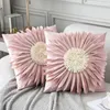 Style moderne rose blanc coussins 45 * 45 cm velours couture 3D chrysanthème fleurs coussin taille oreiller bleu coussin cas 220309