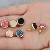 Квадратная площадью круглая Druzy Drusy серьги серьги по позолоченным покрытием Мини смола серьги-серьги с рождественским подарком