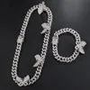 Hip Hop Iced Out Paved Rhinestones 1Set 13mm Full Miami Curb Cuban Chain CZ Bling Rapper Halsband för män Smycken