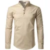 Chemise blanche hommes retroussés manches hommes chemises habillées coupe ajustée coton lin homme chemise décontracté Henley chemise Camisa Masculina C1210