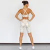 Traje de yoga Bronzing Bright Snake Print Shorts Set para Gym Active Wear Women Sportswear Entrenamiento Ropa Traje Fitness Deporte