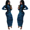 Autumn Winter Women Striped Print Long Sleeve Dress Women's Clothing