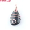 Wojiaer Natural Stone Copper Wire Wrap 펜던트 불규칙 비드 여성을위한 장미 금 목걸이 남성 Reiki 치유 보석 선물 Bo915