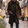 cool man autumn winter long coat faux fur collar casual business streetwear wool blend trench coats men outwear long jacket 201126