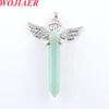 Wojiaer Natural Gemstones Подвеска для длинных меча шестиугольный Prism Prism Cupid Angel Wings для ожерелья хрустальные женщины мужские ювелирные изделия BO907