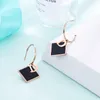 Classic Design Letter D Square Black Shell Charm Dangle Exaggerated Huggie Earrings for Women