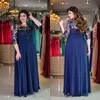 Mãe da Noiva Vestidos Formais Noite Plus Size Lindo Renda e Chiffon Mangas Meio Comprimento Azul Mãe da Noiva Dresse303B